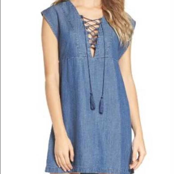 Knot Sisters Dress Lace Up Denim Thalia - Picture 6 of 9
